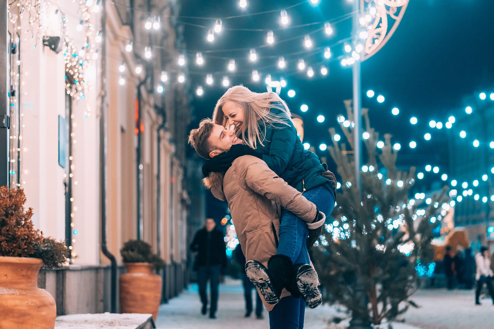 happy about a Christmas lights installation